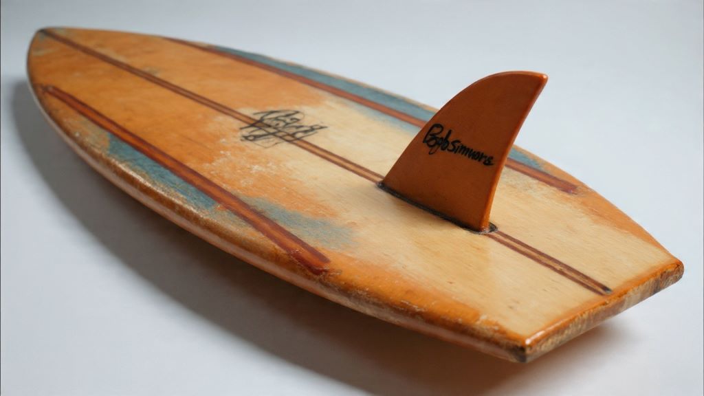 Bob Simmons hydrodynamic surfboard design with concave spoon bottom and squared-off tail demonstrating revolutionary construction