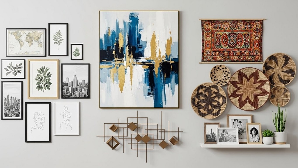 Large framed wall art transforming a blank living room wall