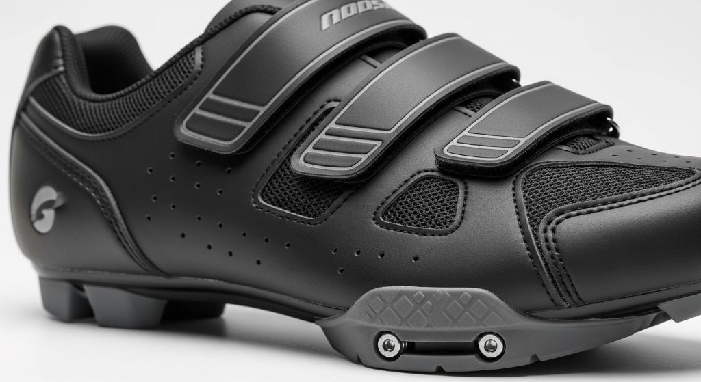 Affordable cycling shoes with velcro straps and composite sole showing quality construction for budget-conscious riders