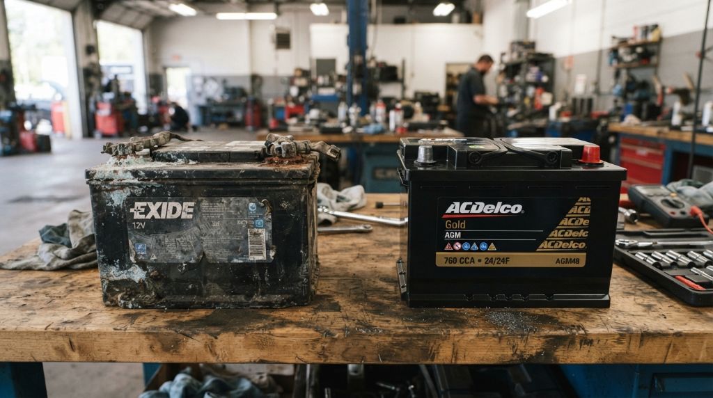 New and old car batteries compared for vehicle maintenance