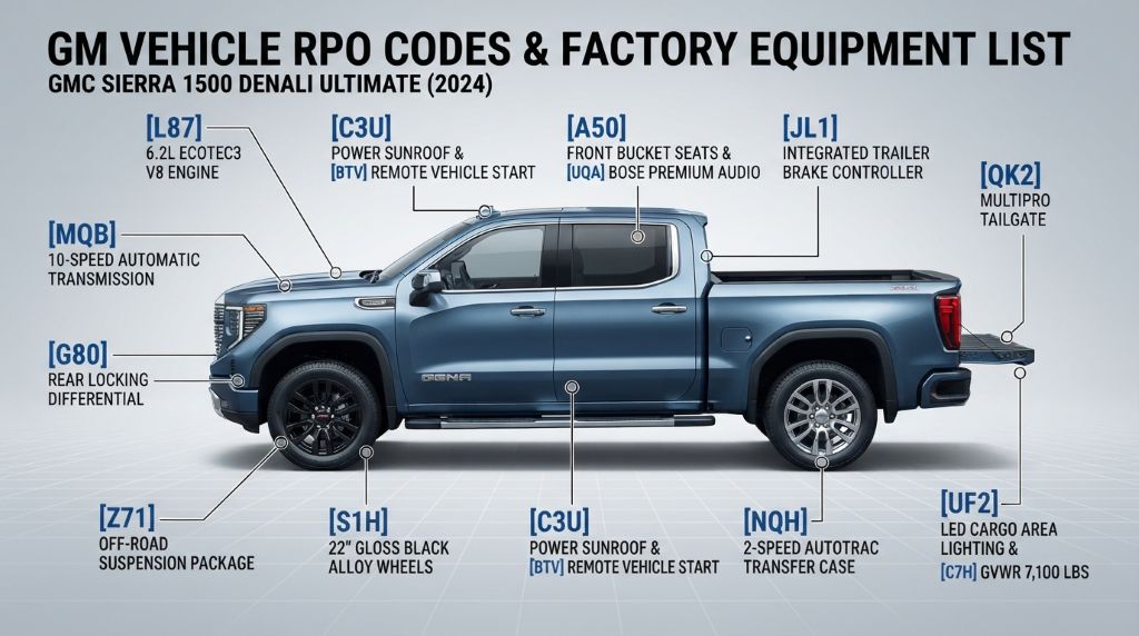 GM vehicle RPO codes and factory equipment list